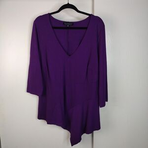 Eloquii Asymmetrical Hem Vneck 3/4 Sleeve Top Womens Plus Size 20 Purple